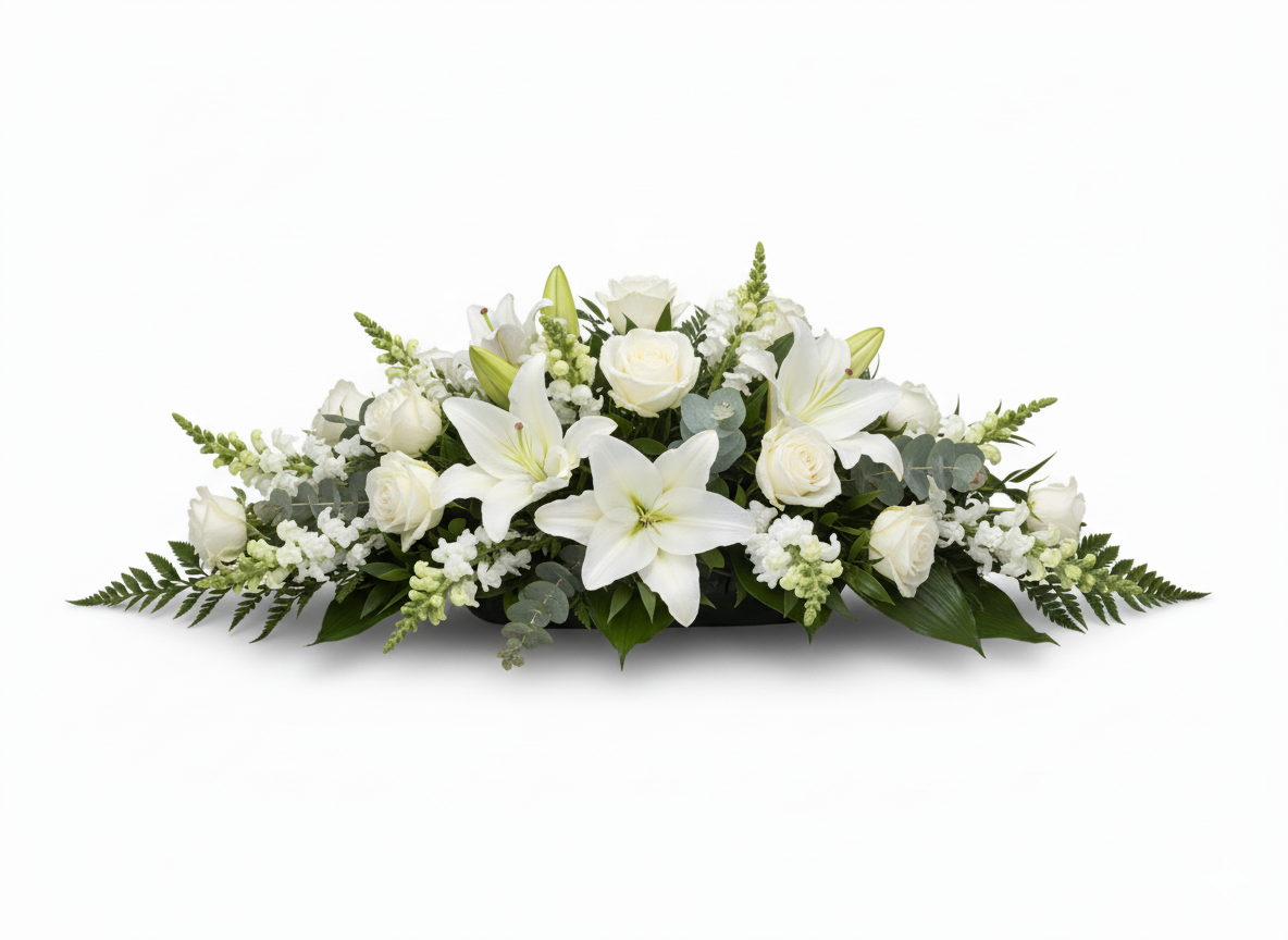 Gemini valkoinen lilja ja muut kukat Valkea taivas