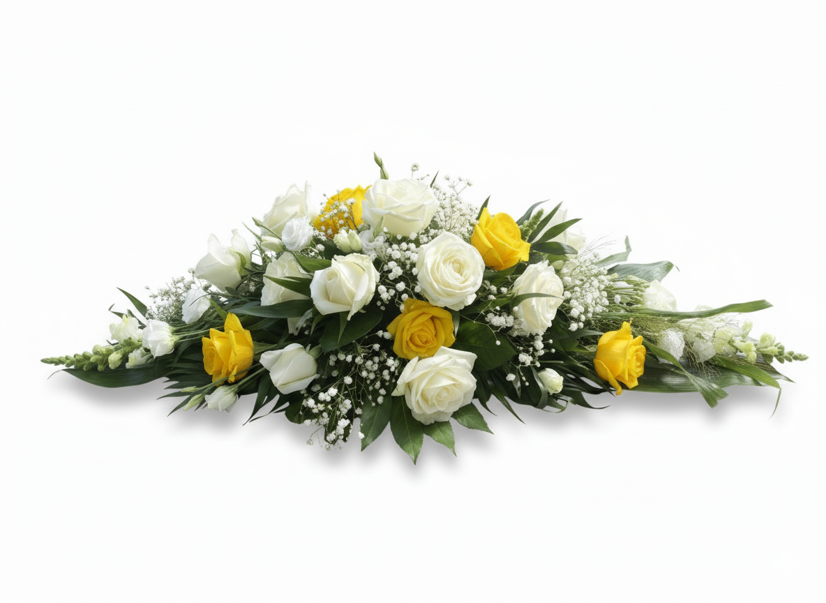 Gemini valkoiset ja keltaiset ruusut harsokukkaa Aamunkajo